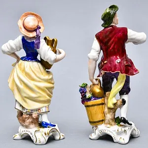 Парные Фарфоровые статуэтки «Молодое вино. Садовник и Садовница», RUDOLF KAMMER Германия - 50гг.