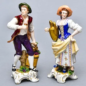 Парные Фарфоровые статуэтки «Молодое вино. Садовник и Садовница», RUDOLF KAMMER Германия - 50гг.