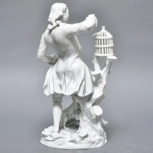 Антикварная Фарфоровая статуэтка «Птицелов с собакой», Fraureuth Германия, 1919 - 1926 годы. 