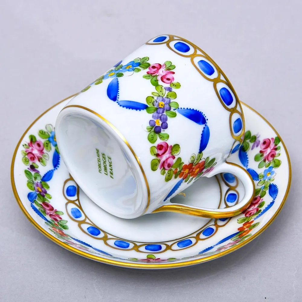 Коллекционная Кофейная Пара «Цветочная гирлянда», Фарфор Лимож / Limoges Франция.