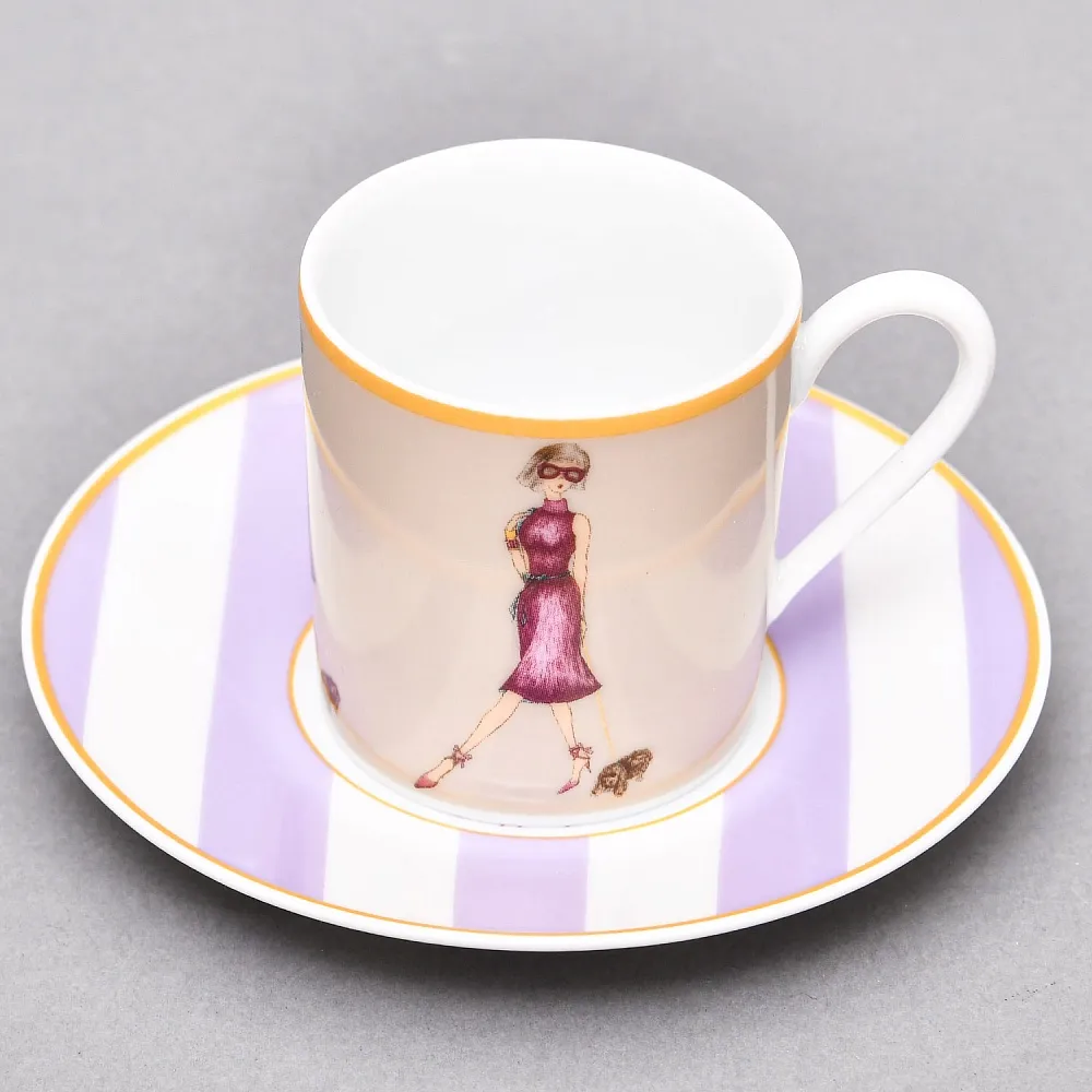 Набор из 4-х Кофейных пар «За покупками - Shopping», Limoges Medard de Noblat Франция, конец ХХ века.