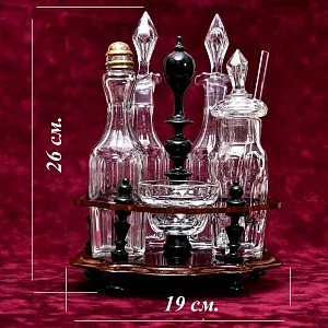 Винтажный Набор для Специй и Соусов на деревянной подставке, Хрусталь Франция 50 -е годы.
