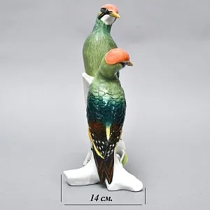 Большая Фарфоровая Статуэтка «Пара птиц - Зелёный Дятел», Карл Энс / Karl Ens, Германия.