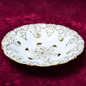 Сервировочное Фарфоровое Блюдо - Тарелка «ЗОЛОТЫЕ ЛИСТЬЯ», MEISSEN Германия -1968 год.
