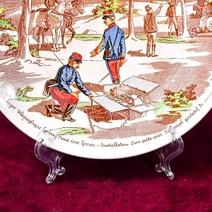 Антикварная Тарелка «Первая телеграфная линия», Фаянс Sarreguemines, Франция конец XIX века.