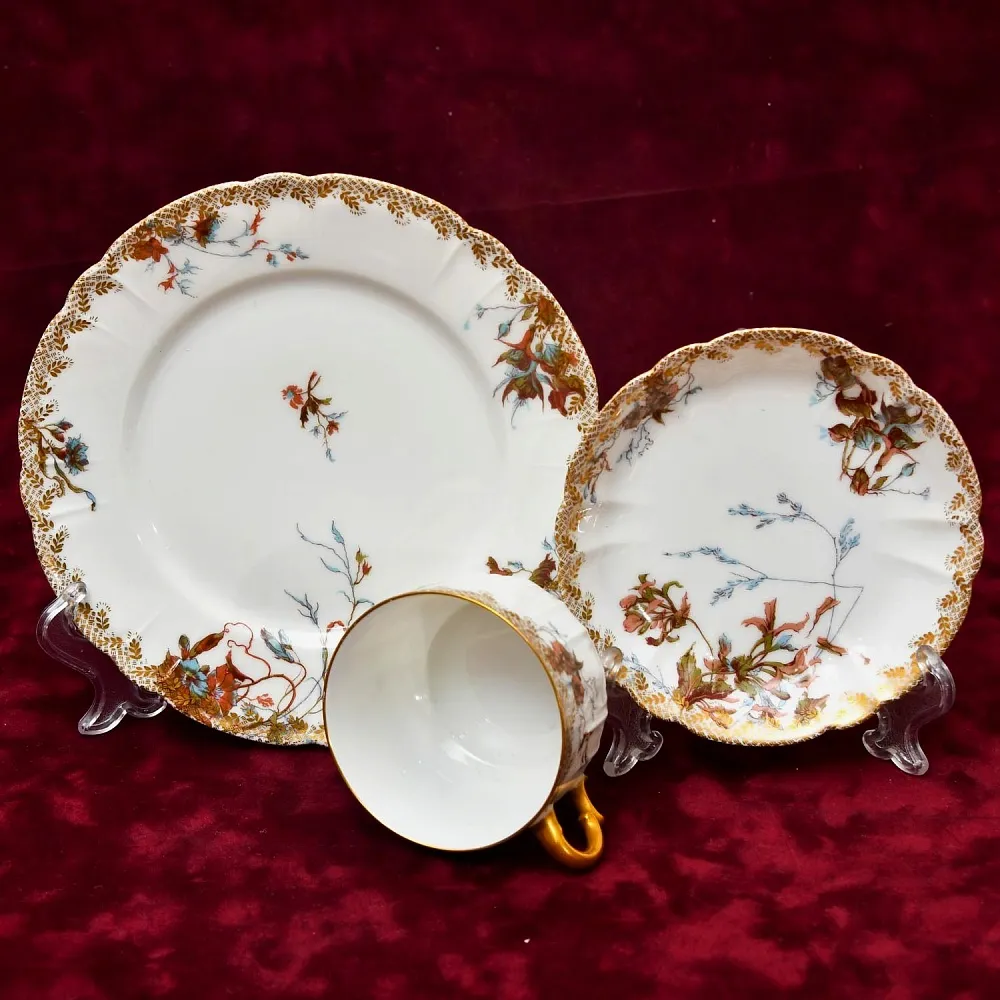 Антикварная Фарфоровая Чайно-Кофейная пара + Тарелка (тройка), Франция Limoges, 1876 - 1896 годы. 