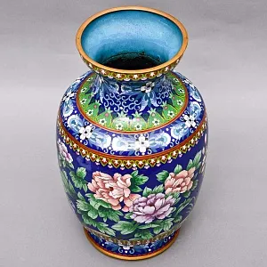 Редкость! Большая Ваза «Древовидные Пионы и Птица», техника «Клуазоне» Н -39 см., Китай 50 -е годы ХХ века.