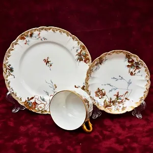 Антикварная Фарфоровая Чайно-Кофейная пара + Тарелка (тройка), Франция Limoges, 1876 - 1896 годы. 