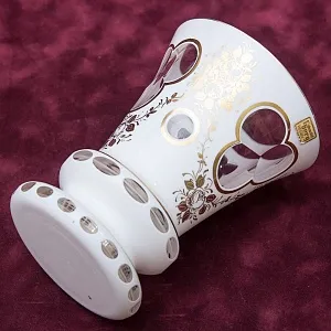 Винтажная Стеклянная Ваза - Кубок «Золотые Розы»  LAUSITZER GLASWERKE Германия - 50-70е гг.