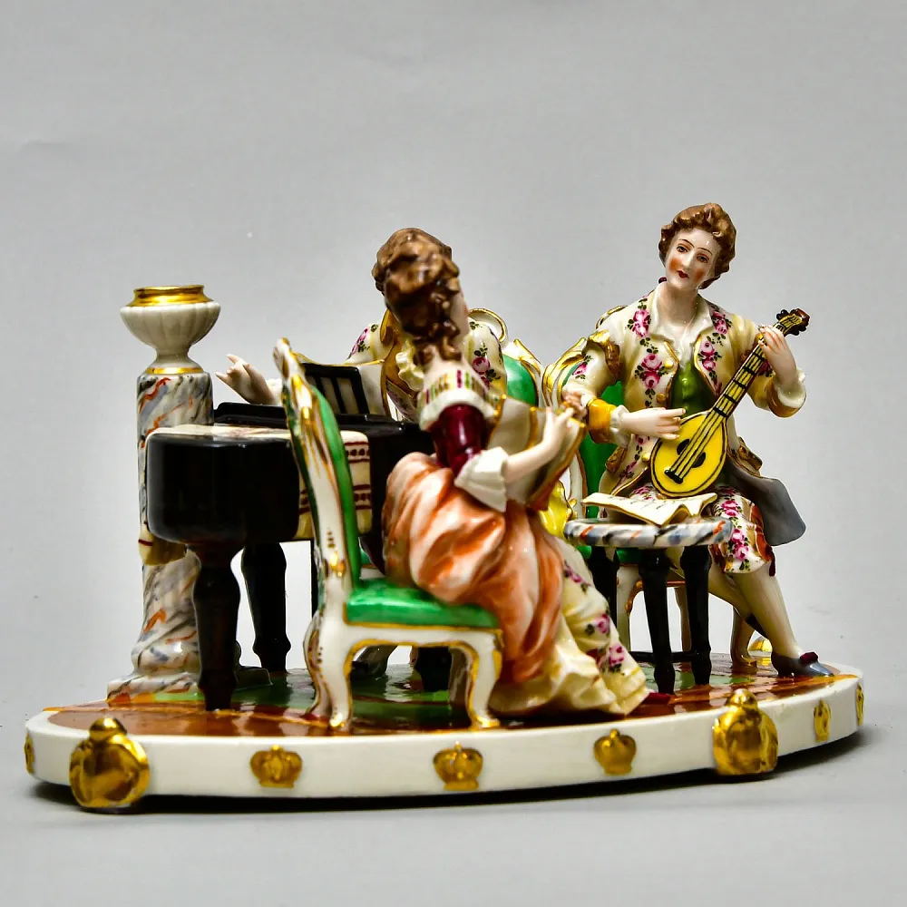 Антикварная Фарфоровая Статуэтка - Подсвечник "Музыкальное Трио", Ernst Bohne Sohne Германия.