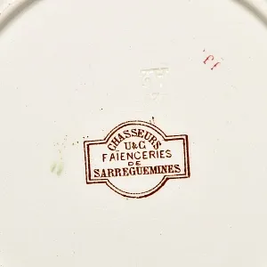 Антикварная Коллекционная тарелка «Охота на дикого кабана», Фаянс Sarreguemines Франция, конец XIX века. 