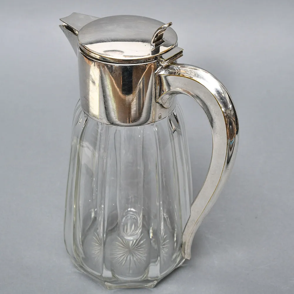 Винтажный Хрустальный Графин - Кувшин на 2,8 литра с Колбой для льда, Silverplated Германия. 
