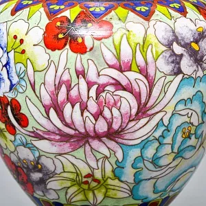 Декоративные Парные Вазы «Летний сад» в технике «Клуазоне» Н -30 см., Китай 50 -е годы ХХ века.