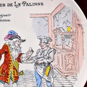 Антикварная Тарелка «Месье да ла Палис. Песня», Фаянс G.D.Paris, Франция начало XX века.