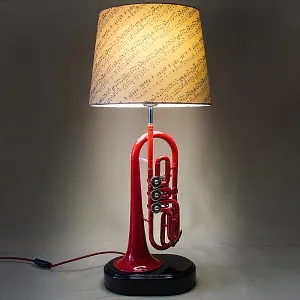 Дизайнерская Электрическая Настольная Лампа Светильник «Труба - Красный Корнет - 1966г».