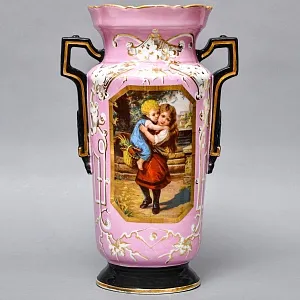 Редкость! Антикварные Парные Фарфоровые Вазы «Мгновения детства», Франция, конец XIX века. 