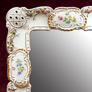 Настенное Фарфоровое Зеркало 37,5 см. х 36 см. LINDNER Kups Bavaria, Германия 60гг.