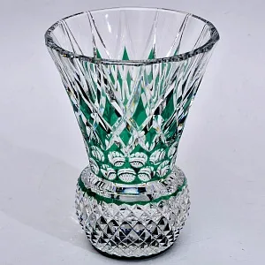 Классическая Хрустальная Ваза Зелёного цвета, VAL SAINT LAMBERT Бельгия, середина ХХ века.