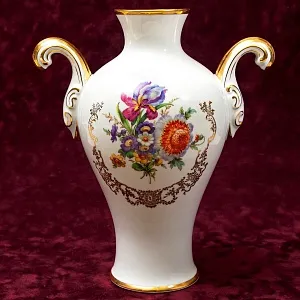 Коллекционная Фарфоровая Ваза с ручками «Цветы - Летний Букет», Германия середина ХХ века.