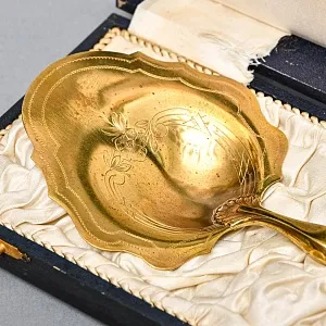 Старинная Сервировочная Лопатка для подачи в футляре, Silverplate Франция первая половина ХХ века.