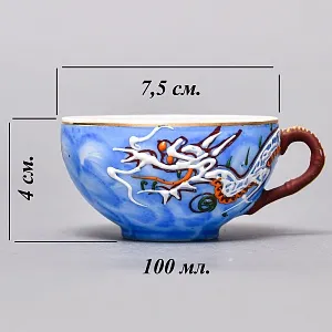 Чайный Сервиз на 6 персон «Небесные Драконы», Фарфор SATSUMA Япония, середина ХХ века.