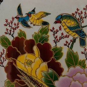 Ваза «Королевские фазаны» технике Мориаж Н-36 см., Фарфор, Китай, 70 -е годы ХХ века.