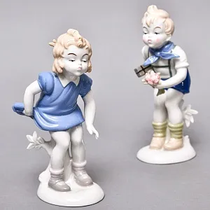 Парные Фарфоровые статуэтки «Дети. Мальчик и Девочка», Wagner & Apel Lippelsdorf Германия, 1949 - 1951 годы. 