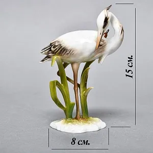 Коллекционная Фарфоровая статуэтка «Птица. Цапля в камышах», Kaiser Германия, 1979 - 1990 годы.