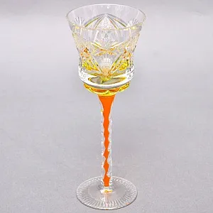 Антикварный Хрустальный Бокал для Вина с цветной янтарной дорожкой в ножке, Annahütte Германия.