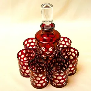 Набор для Виски Графин и Стаканы «Таüsend Aügen» Цветной Хрусталь, WMF Crystal Cabinet Германия.