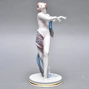 Антикварная Фарфоровая статуэтка «Обнаженная с шарфом», ROSENTHAL Германия - 1924 год. 
