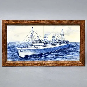 Фарфоровое Панно - Картина «Корабль Nieuw Amsterdam», De Leidsche Fles, Голландия середина ХХ века.