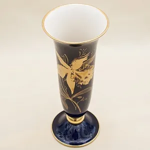 Кобальтовая Винтажная Ваза коллекция «Золотой Нарцисс» LINDNER Kups Bavaria, Германия 60гг.