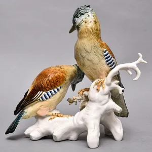 Большая Фарфоровая Статуэтка «Пара птиц - Сойки», Карл Энс / Karl Ens, Германия.