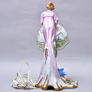 Фарфоровая Электрическая Лампа в стиле Арт-Деко «Девушка с Лилией», Литофания, PLAUE Германия.