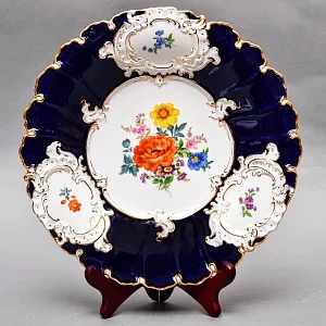 Коллекционное Фарфоровое Блюдо - Тарелка «BLUMEN» Кобальт, MEISSEN Германия - середина ХХ века.