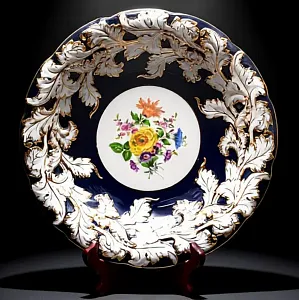Коллекционное Фарфоровое Блюдо - Тарелка «БУКЕТ», Кобальт, MEISSEN Германия - середина ХХ века. 