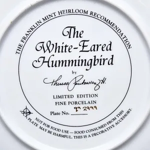 Коллекционная Фарфоровая тарелка «Белоухий колибри», FRANKLIN MINT США, 80-е годы ХХ века.