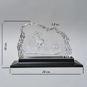 Коллекционное Настольное Хрустальное Панно «ОХОТА - Лось и Лайка» Orrefors Швеция -70 годы ХХ века..