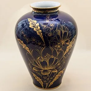 Большая Кобальтовая Коллекционная Ваза «Летнее Золото» KPM, Германия 80 -е гг.