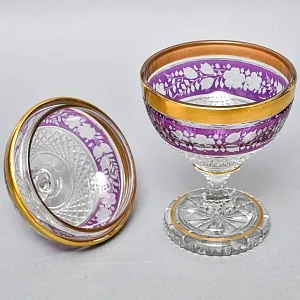 Винтажная Хрустальная Ваза с крышкой - Конфетница - Доза, Egermann, Богемия, Чехия 50-е гг. 