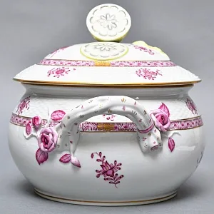 Фарфоровая Супница - Тюрина на подставке «APPONYI PURPUR», HEREND Венгрия - 1942 год.  