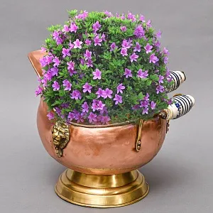 Классический Медный Зольник с  Фарфоровыми ручками, Кашпо Англия, середина ХХ века!