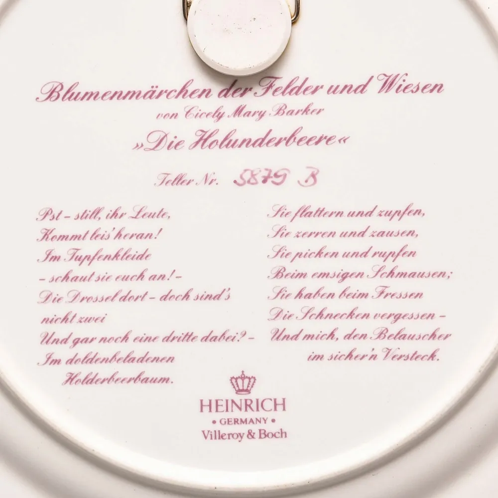 Коллекционная Фарфоровая Тарелка «Фея Бузины», Heinrich Villeroy&Boch Германия - 80 гг.