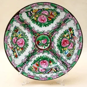 Редкость! Коллекционная Тарелка - Блюдо «Розовый Сад» Фарфор Saji, Япония, 50 -е годы ХХ века.