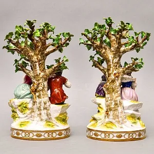 Большие Парные Фарфоровые статуэтки «Влюбленные», Ludwigsburg Германия, середина ХХ века. 