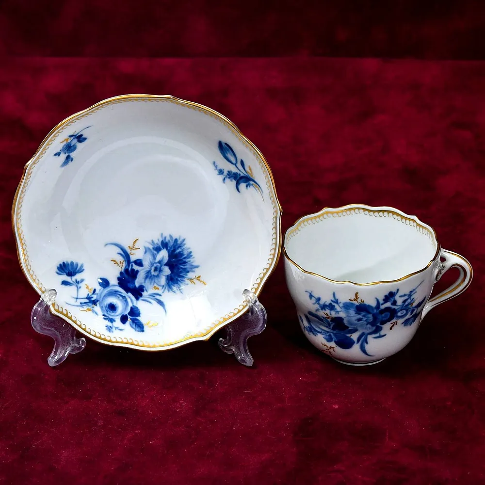Коллекционная Фарфоровая Кофейная пара «Голубые цветы», MEISSEN / МЕЙСЕН Германия 50 гг.
