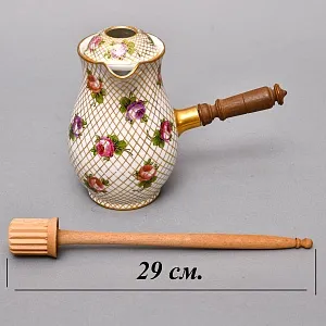 Фарфоровый Кувшин - Чайник для подачи горячего шоколада «Цветочная россыпь» с лопаткой, Франция.