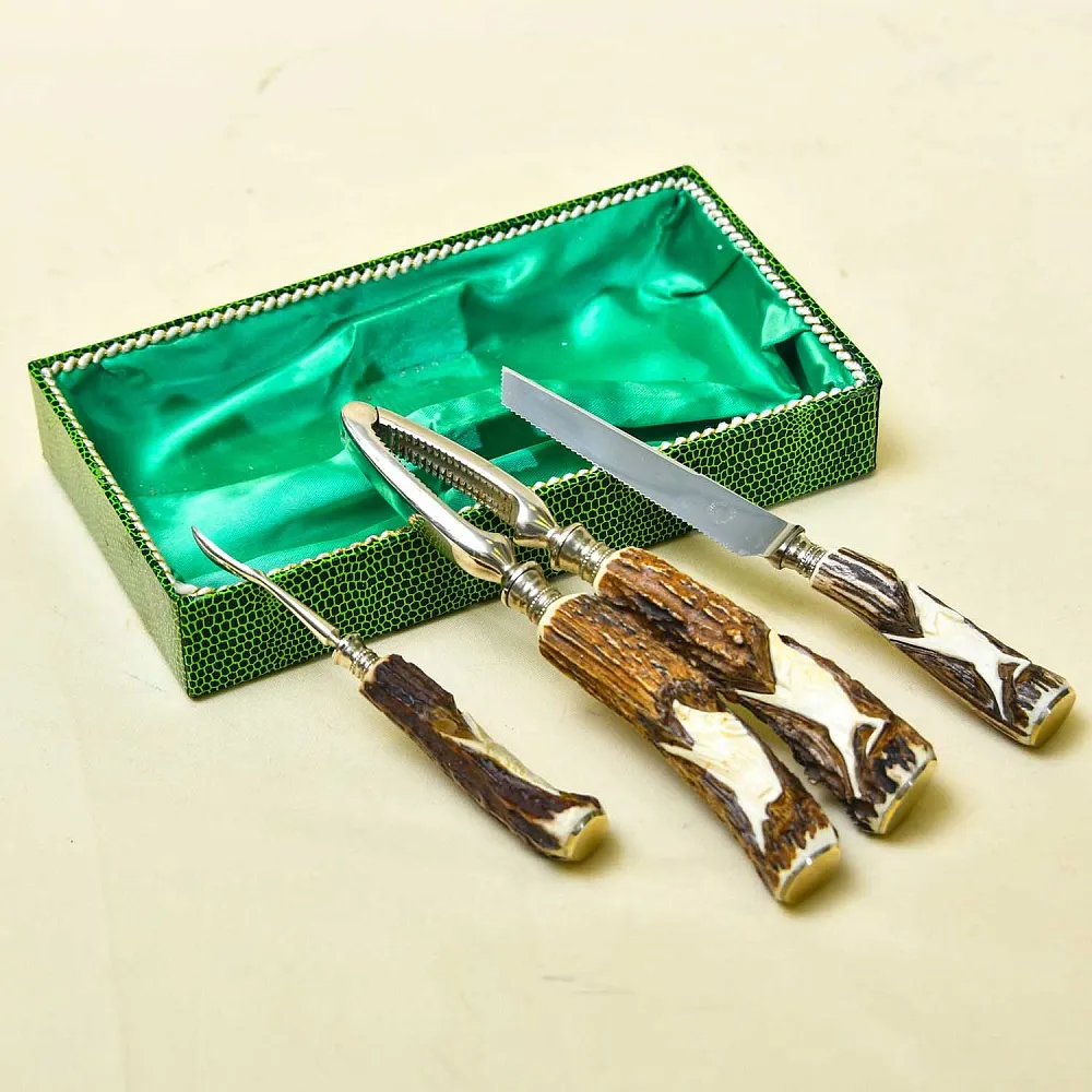 Набор для Морепродуктов «Охота» - 3 предмета, SOLINGEN Германия, 50 -е годы ХХ века.