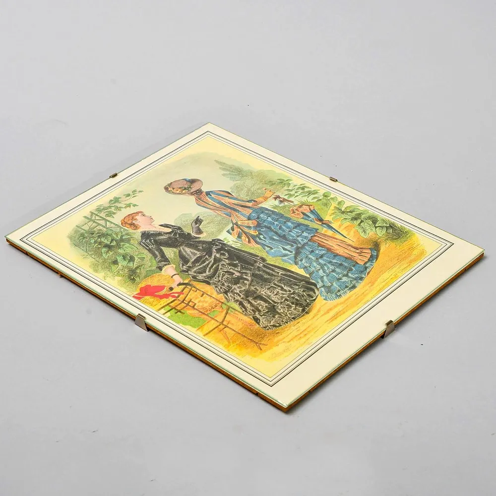 Винтажная Картина - Иллюстрация - Гравюра «Мода. Дамы у пруда», Франция.